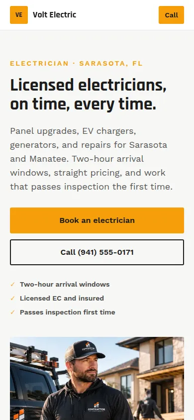Volt Electric website, mobile